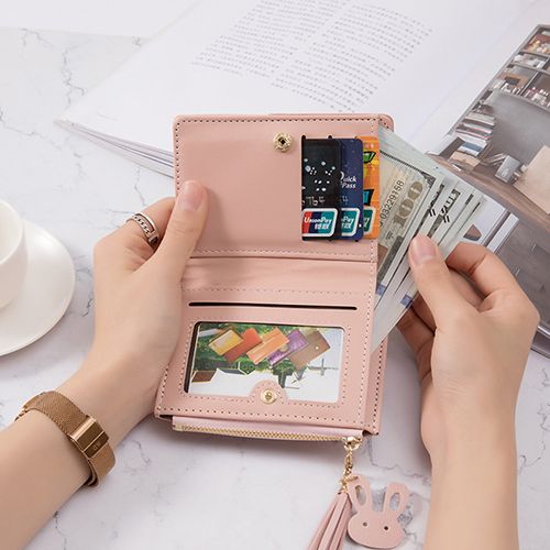 Women's Wallet PU Leather Spliced Zipper Purse - Black