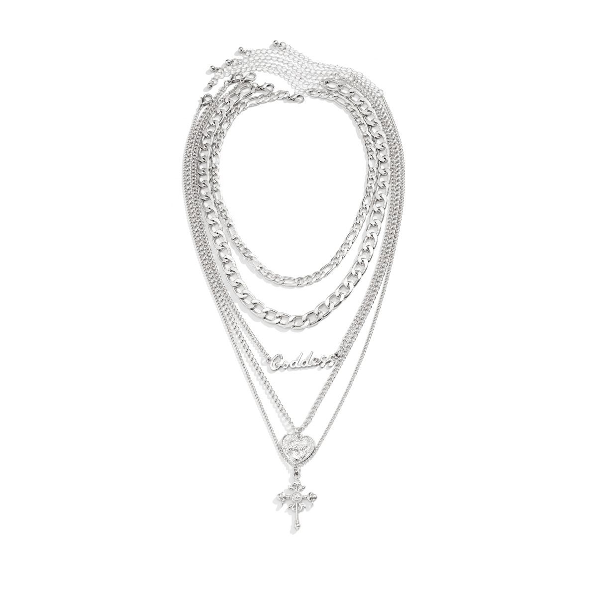 Hip Hop Cross Pendant Necklace Multi Layer Collar Chain