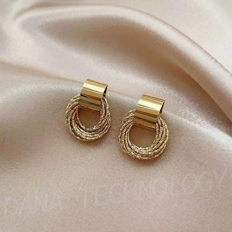 E001 Hot Fashion Metal Element Geometric Earrings-Gold-like