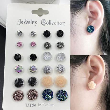 Set Of 12 Pairs Lovely Mix Different Shape Stud Earrings