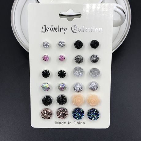 Set Of 12 Pairs Lovely Mix Different Shape Stud Earrings