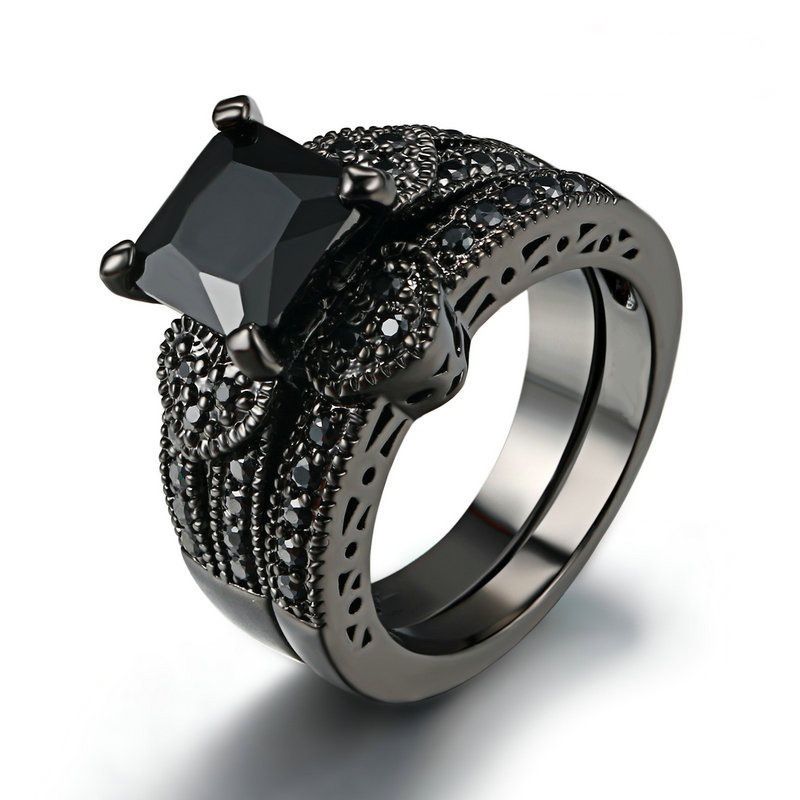 Wedding Ring Set Diamond For Couple - Black