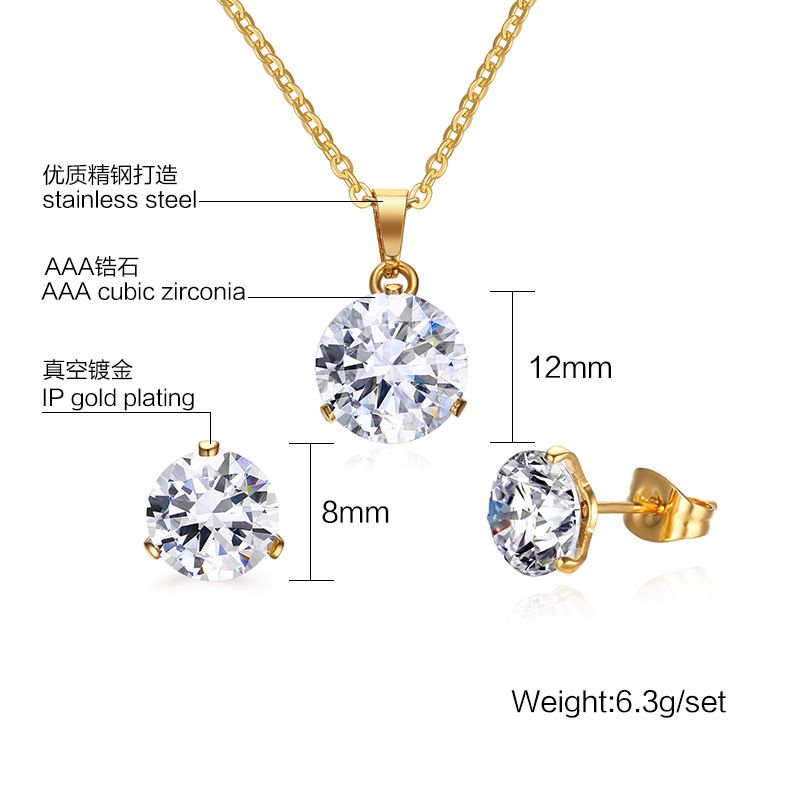 Simple Stainless Steel Gold Jewelry Sets For Women Rhinestone Crystal Wedding Necklace Earring Set For Ladies
