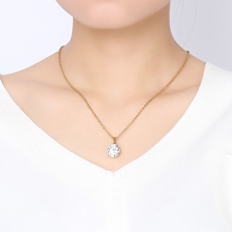 Simple Stainless Steel Gold Jewelry Sets For Women Rhinestone Crystal Wedding Necklace Earring Set For Ladies