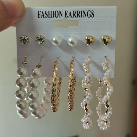 6 In 1 Set Of Hoops,Studs & Pearl Mix Shape  Earrings