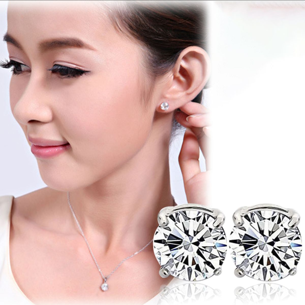 Earrings 4 Claws Design Non-Piercing Alloy Magnet Rhinestone Inlaid Ear Stud For Party