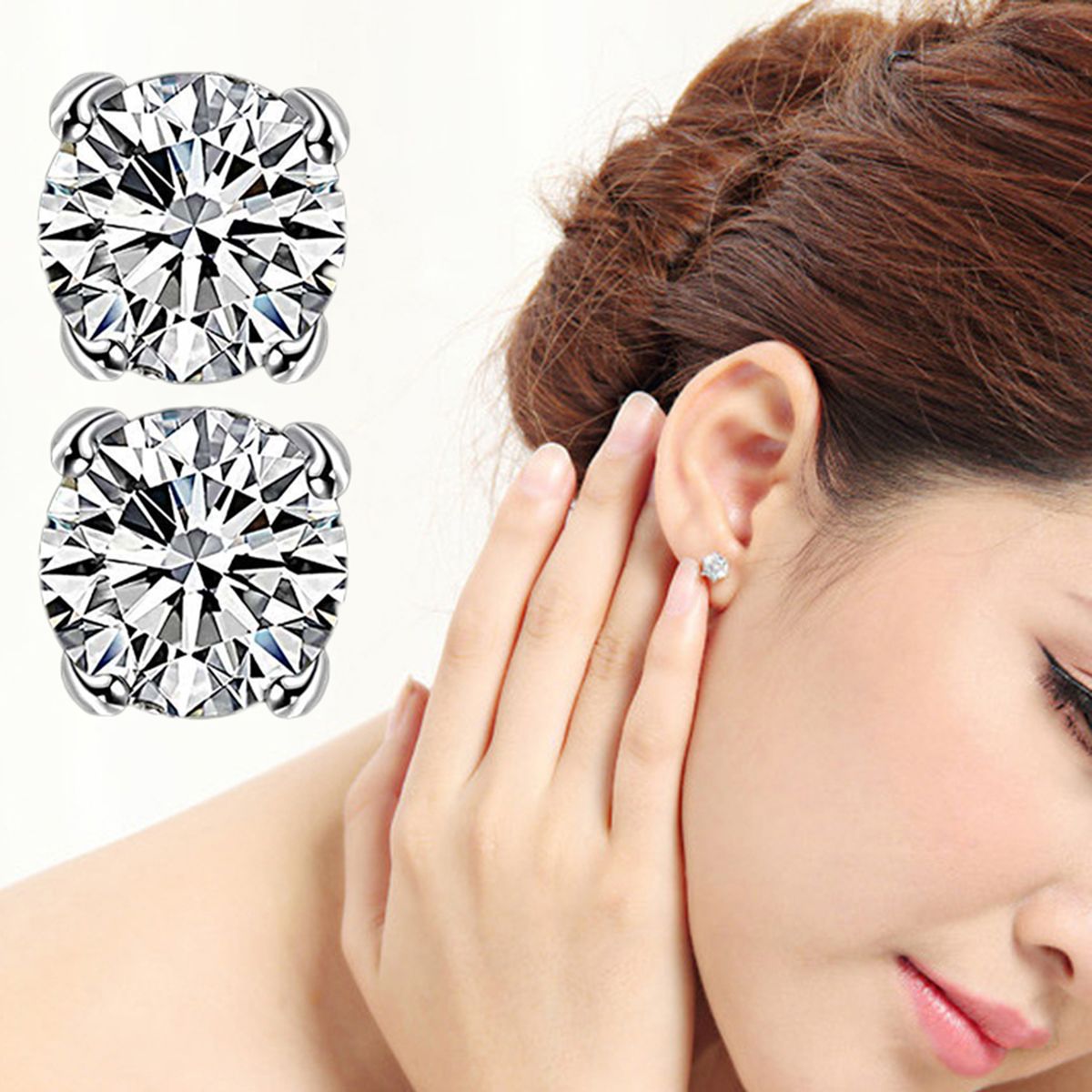 Earrings 4 Claws Design Non-Piercing Alloy Magnet Rhinestone Inlaid Ear Stud For Party
