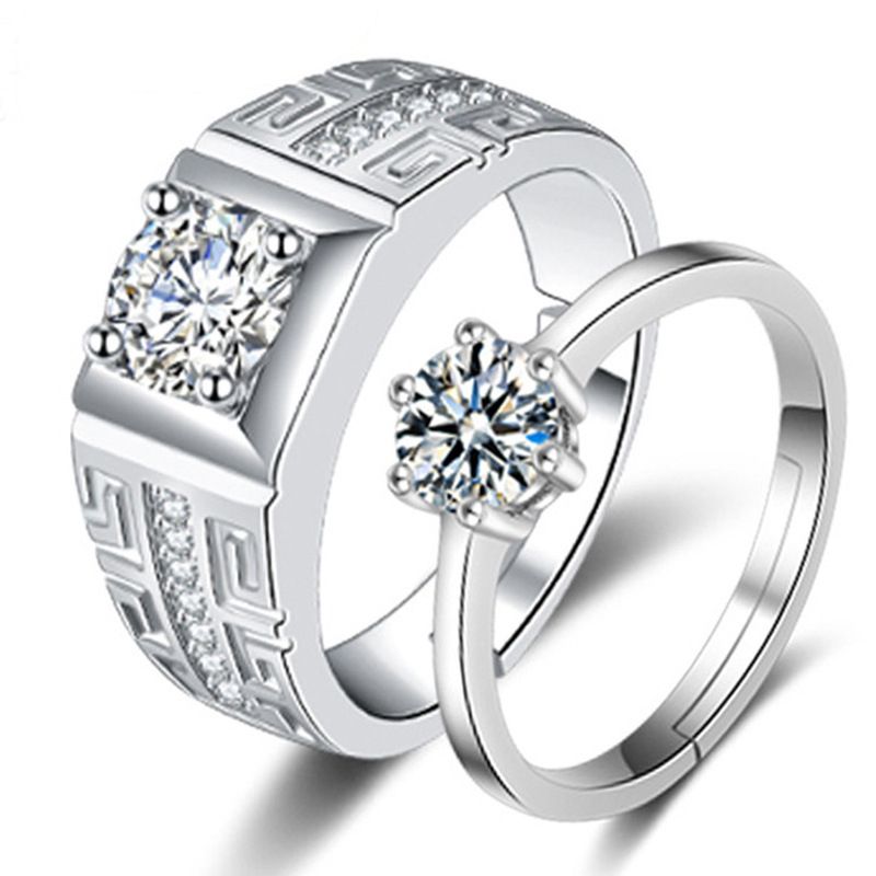 2Pcs/Set Couple Rings Silver Adjustable Men And Women Rings