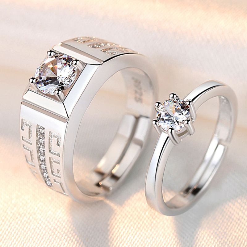 2Pcs/Set Couple Rings Silver Adjustable Men And Women Rings