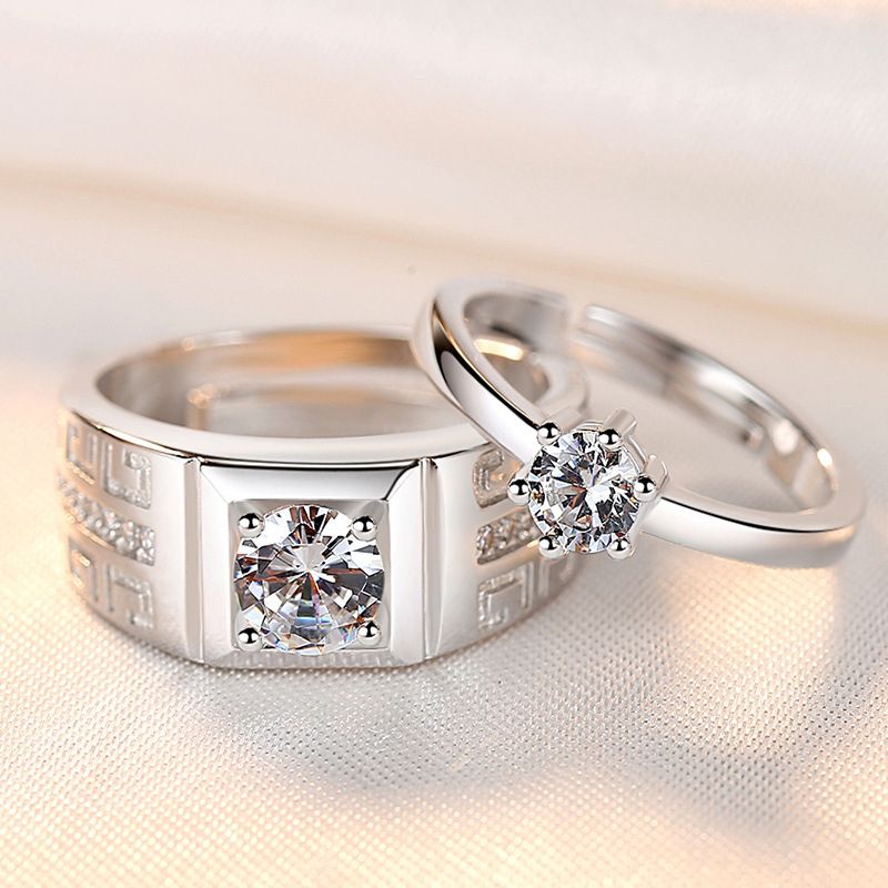 2Pcs/Set Couple Rings Silver Adjustable Men And Women Rings