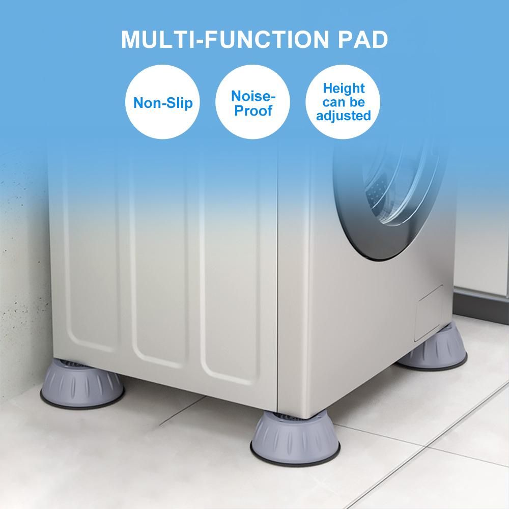 4 Pack Washing Machine Feet Pads Floor Mats Anti Vibration Non-Slip Shock-Proof Noise Cancelling Height Adjustable Pads for Washing Machine Dryer Fridge Furniture Home Appliances
