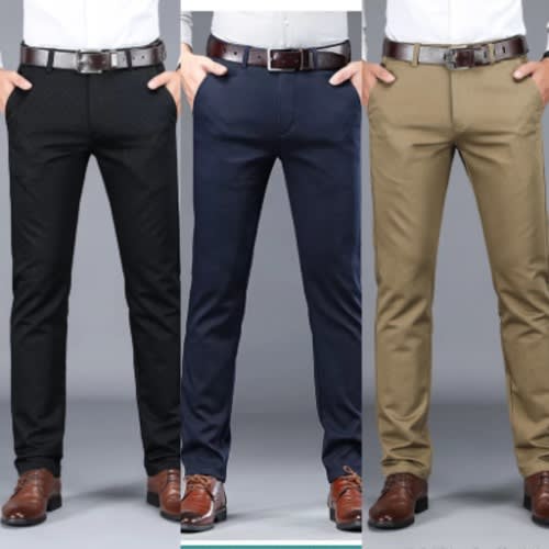 Chinos Pants For Men - Black + Blue + Carton - 3pcs