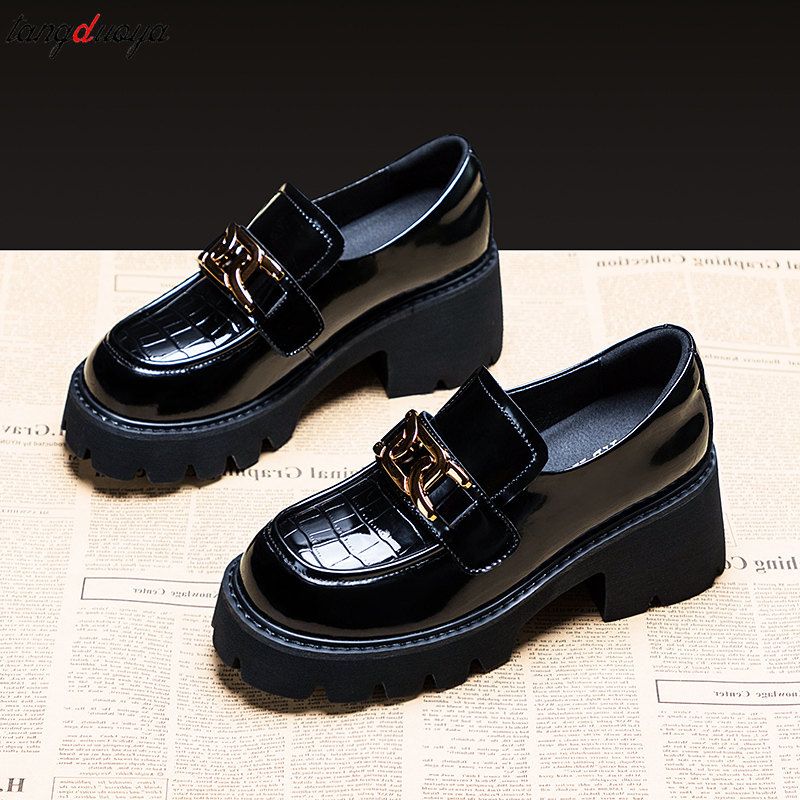 (black)chain Women's Loafers Heels Lolita Shoes Platforms Mary Janes Girls Japanese School Jk  JIN