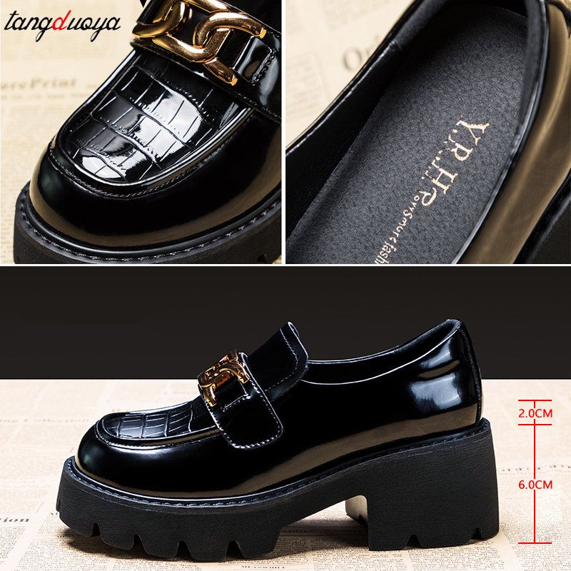(black)chain Women's Loafers Heels Lolita Shoes Platforms Mary Janes Girls Japanese School Jk  JIN