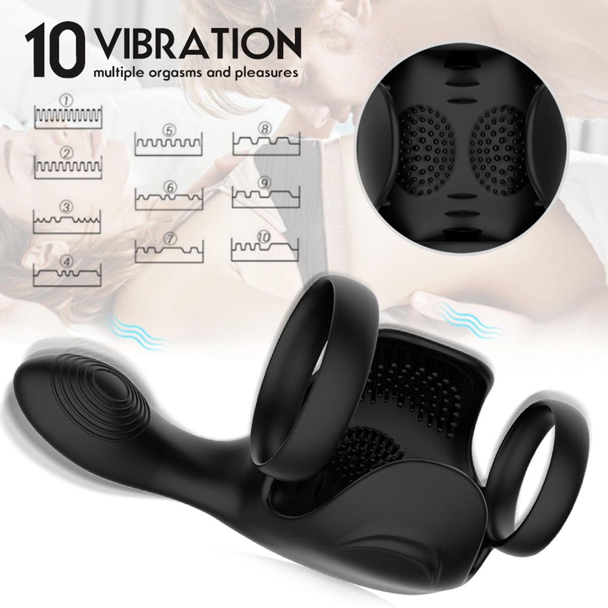 Wtoyu Silicone Vibrating Cock Ring Prostate Stimulator Massager Male Penis Ring 10 Vibration Modes Sex Toys for Men USB Rechargeable Waterproof