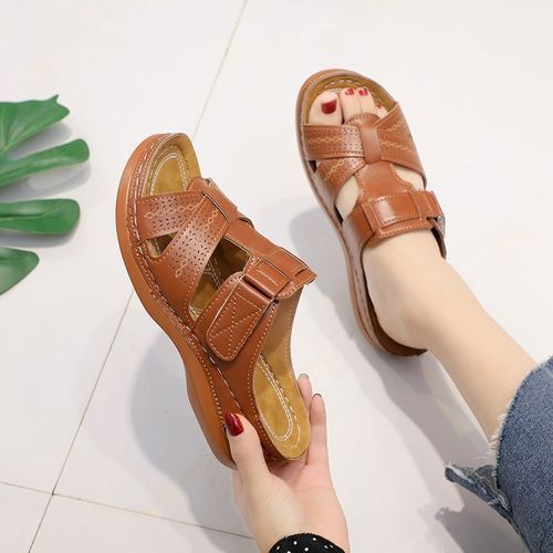 Retro Style Female Sandals Brown Ladies Slippers