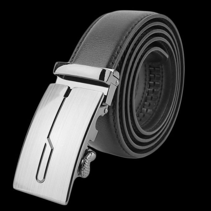 Black Men Waist Strap Classical Automatic Buckle Belt Veritable Leather Black