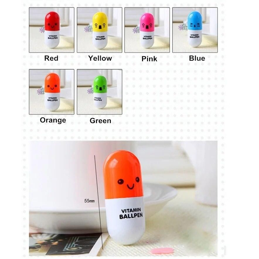 6pcs Novelty capsule ballpoint pen Cute Vitamin pill Blue color ink pens for writing Stationery Office school accessories A6205