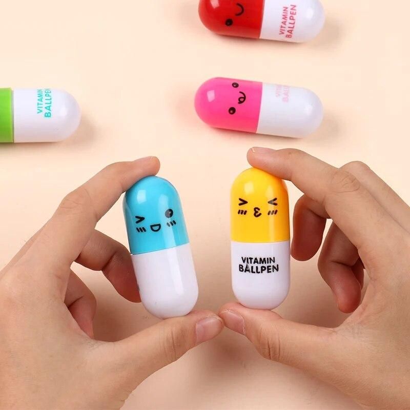 6pcs Novelty capsule ballpoint pen Cute Vitamin pill Blue color ink pens for writing Stationery Office school accessories A6205