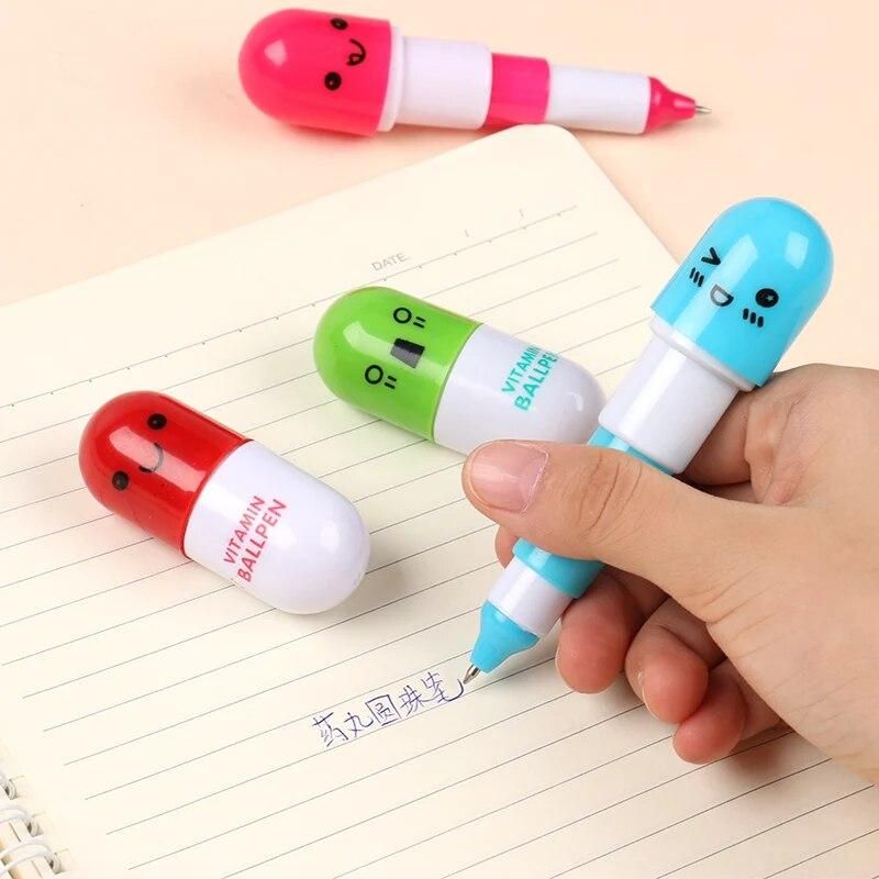 6pcs Novelty capsule ballpoint pen Cute Vitamin pill Blue color ink pens for writing Stationery Office school accessories A6205