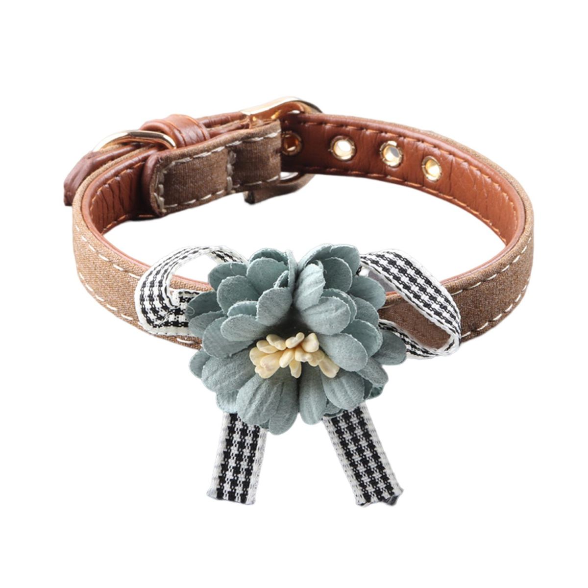 Dog Neck Circle Dog Cat Floral Bowknot Neck Strap Pet Necklace Brown
