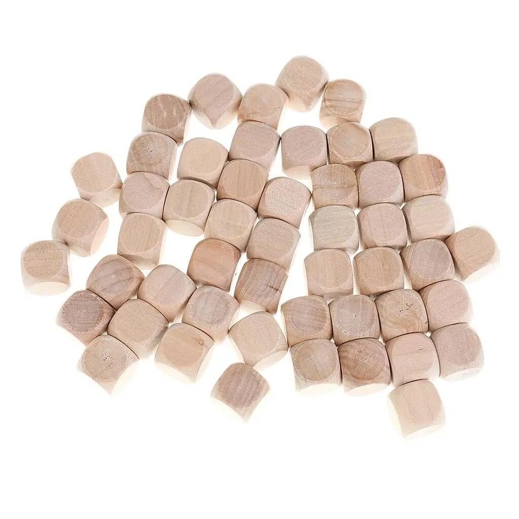 100pcs 10mm Blank Dice Cubes Square Corners, Wooden, D6 Math Dices Set for Board Games, DIY, Fun and Teaching