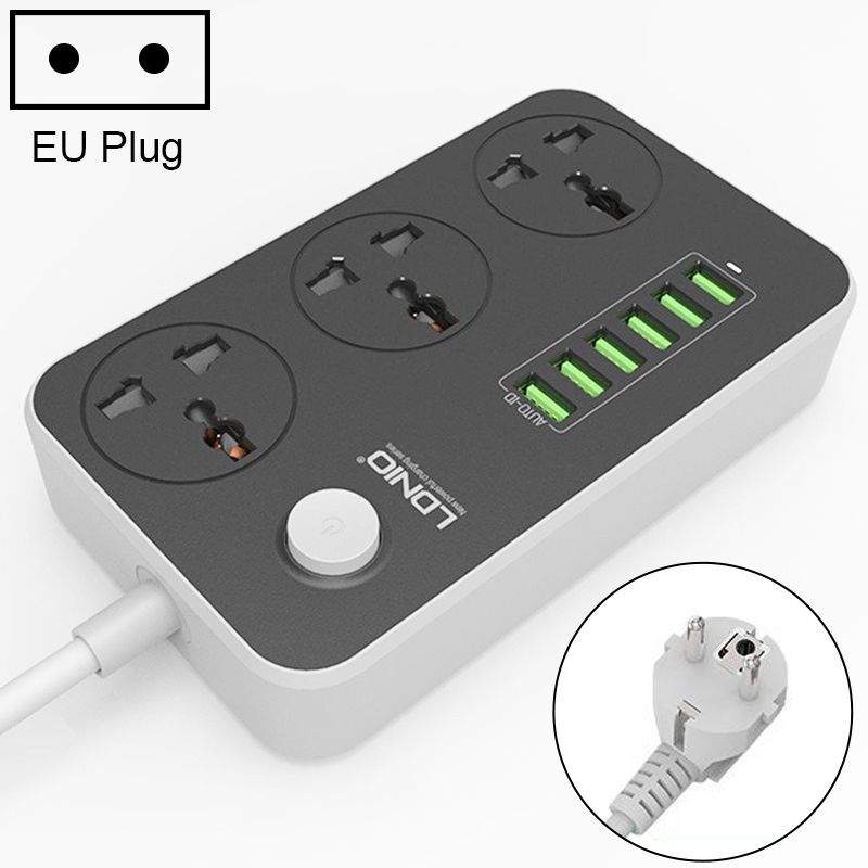 LDNIO 6 X USB Ports Multi-function Socket, Cable Length: 2m, EU Plug