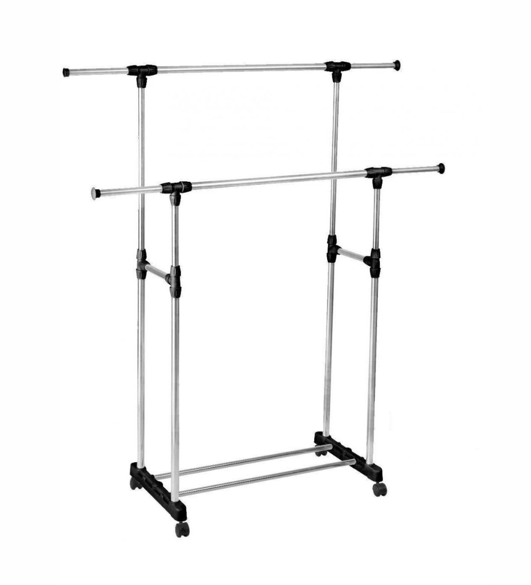 Double Pole Clothes Hanger Rack With Adjustable Bars