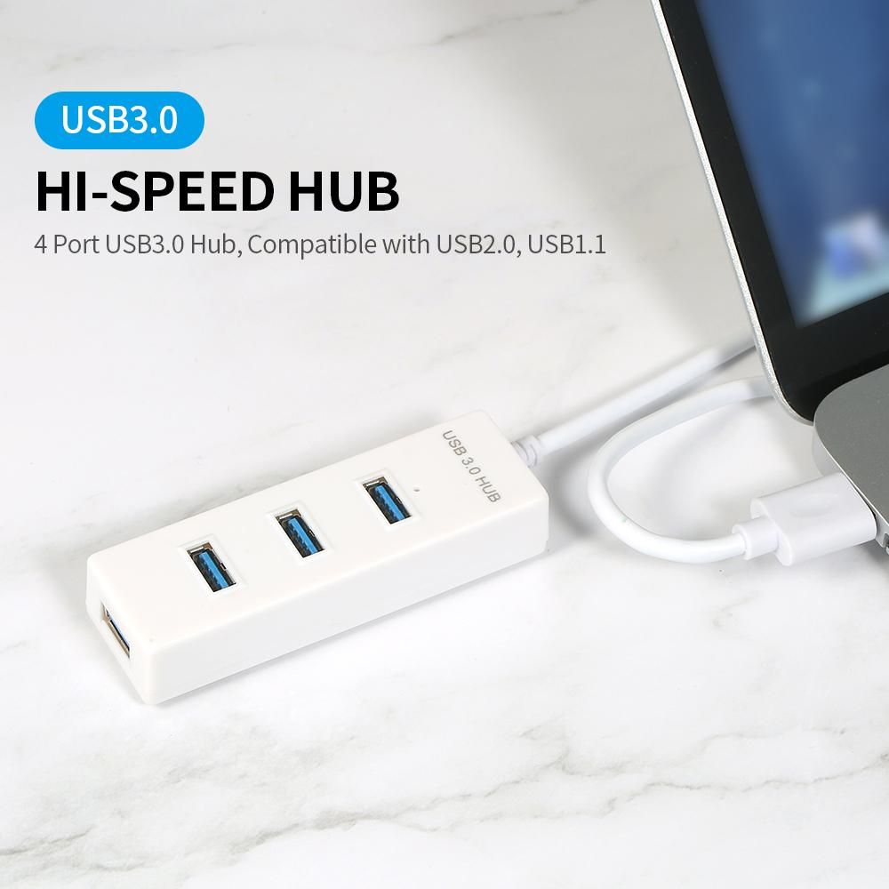 USB3.0 Hi-speed Hub 4 Port USB3.0 Hub with Micro USB Power Supply Simultaneous Use 5Gbps Transmission Large Files Small & Light