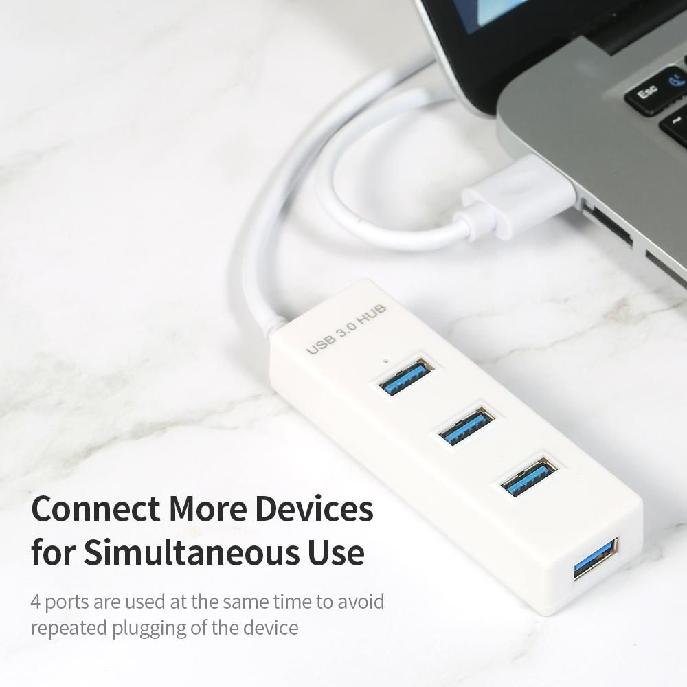 USB3.0 Hi-speed Hub 4 Port USB3.0 Hub with Micro USB Power Supply Simultaneous Use 5Gbps Transmission Large Files Small & Light