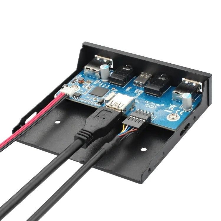 5 Ports USB 3.1 USB 3.0 Hub Spilitter HD Audio 3.5mm TYPE-C Port Front Panel With Power Adapter For Desktop 3.5" Floppy Bay