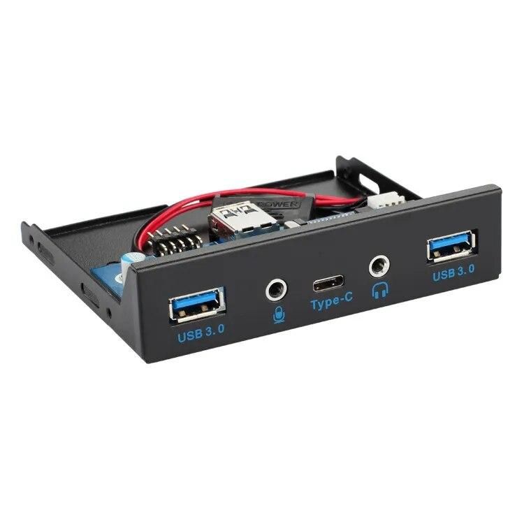 5 Ports USB 3.1 USB 3.0 Hub Spilitter HD Audio 3.5mm TYPE-C Port Front Panel With Power Adapter For Desktop 3.5" Floppy Bay