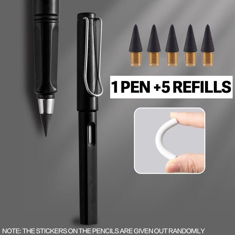 1PACK(1 Pen+5 Refills) XCMANBF Pencil New Technology Unlimited Writing Pencil No Ink Black