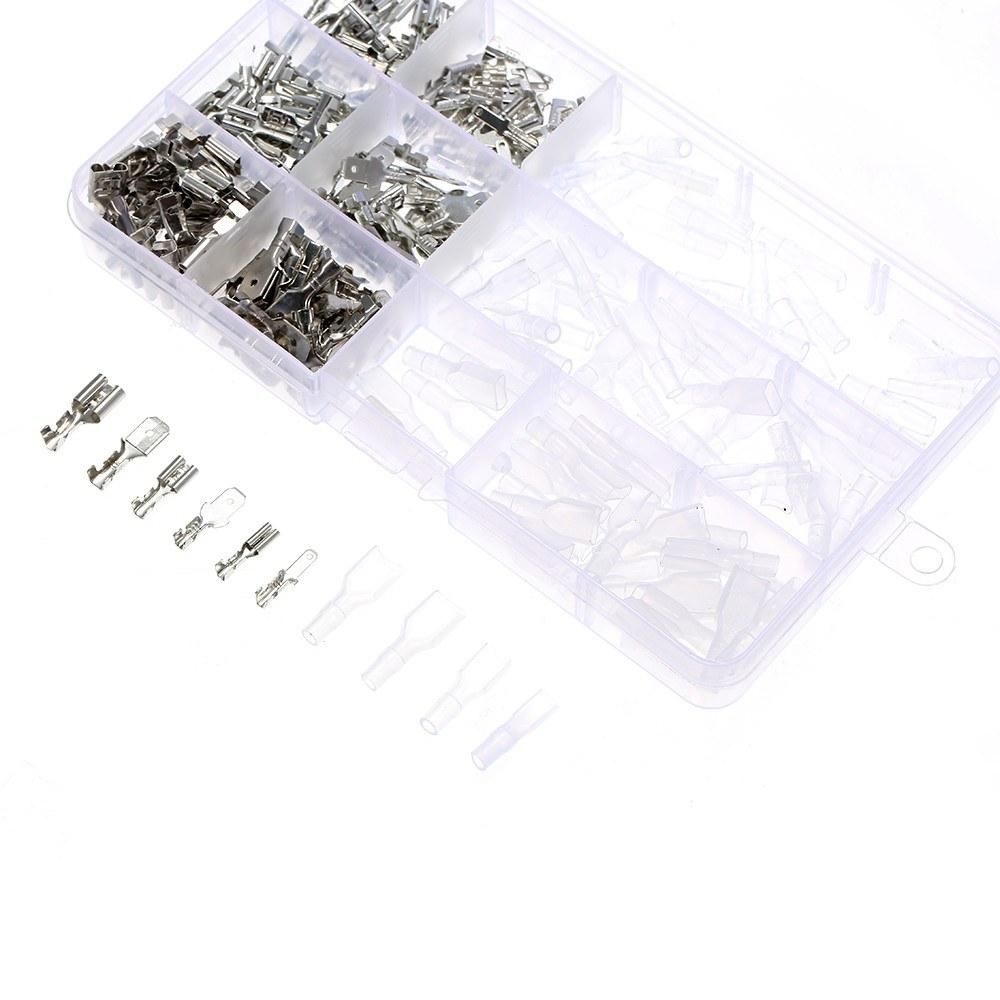 270Pcs/Box Non-insulated Mixed 2.8mm 4.8mm 6.3mm Male and Female Spade Connector Wire Crimp Terminal Block with Insulating Sleeve Assortment Kit