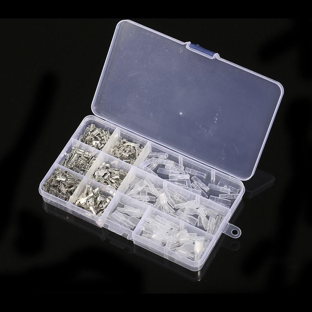 270Pcs/Box Non-insulated Mixed 2.8mm 4.8mm 6.3mm Male and Female Spade Connector Wire Crimp Terminal Block with Insulating Sleeve Assortment Kit