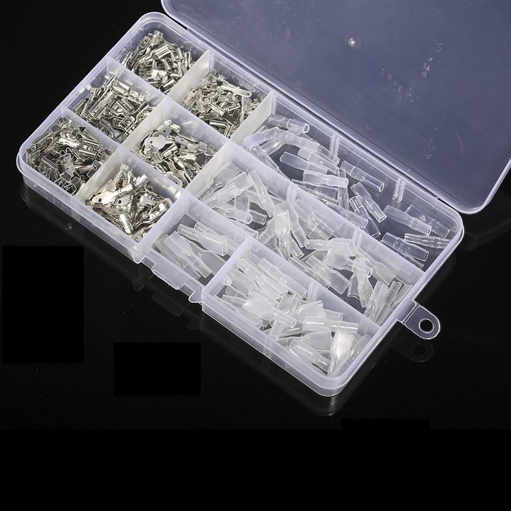 270Pcs/Box Non-insulated Mixed 2.8mm 4.8mm 6.3mm Male and Female Spade Connector Wire Crimp Terminal Block with Insulating Sleeve Assortment Kit