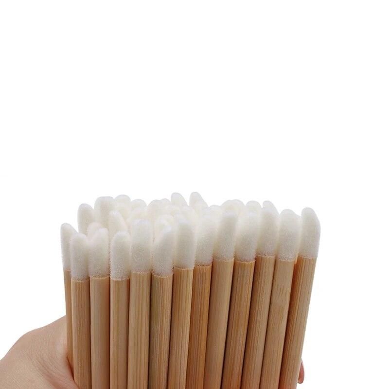 50pcs Disposable Lip Brush Eyelash Brushes Bamboo Handle Lipstick Mascara Wand Extension Applicator Cleaner Beauty Makeup Tools
