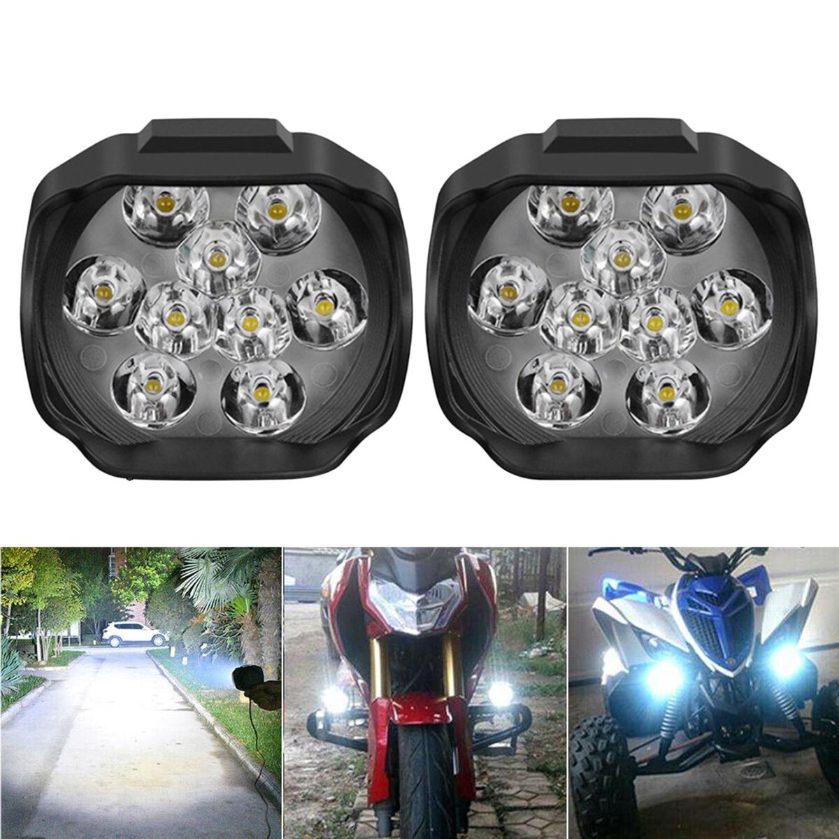 2Pcs Motorcycle Leds External Light 6000K IP68 Waterproof Electric-Vehicle Scooter Headlight Driving Fog Lamp
