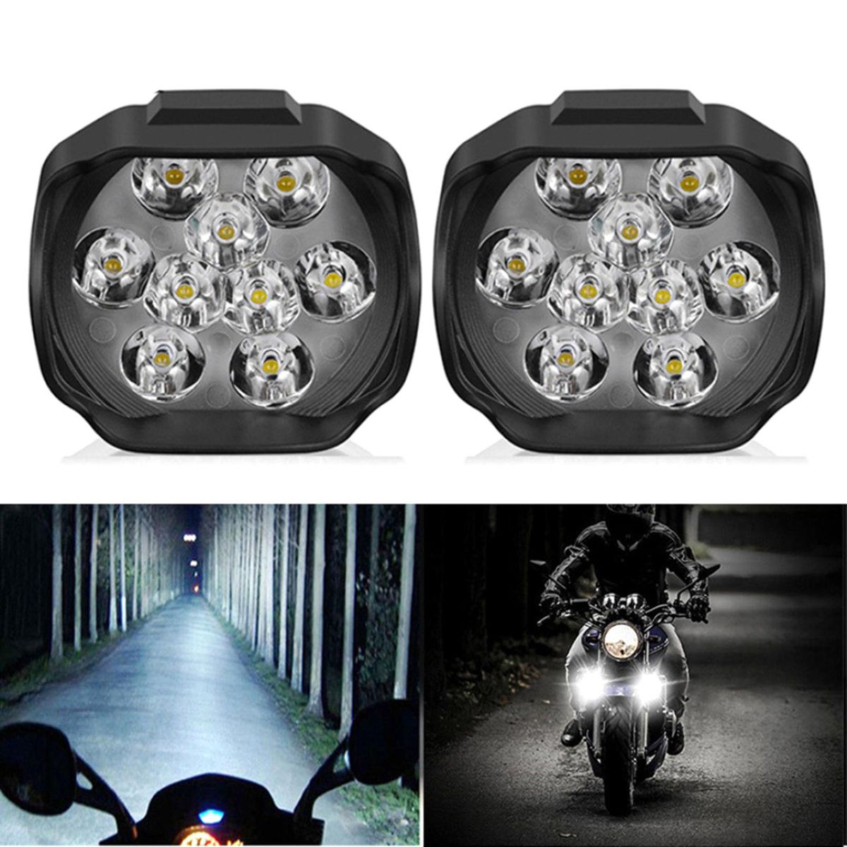 2Pcs Motorcycle Leds External Light 6000K IP68 Waterproof Electric-Vehicle Scooter Headlight Driving Fog Lamp