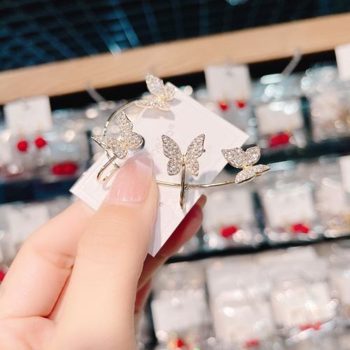 Gold Silver Colour Metal Butterfly Ear Clips Without Piercing For Women Sparkling Zircon Ear Cuff Clip Earrings Wedding Jewelry