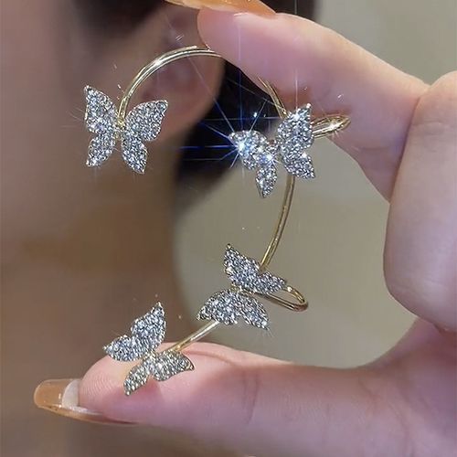 Gold Silver Colour Metal Butterfly Ear Clips Without Piercing For Women Sparkling Zircon Ear Cuff Clip Earrings Wedding Jewelry