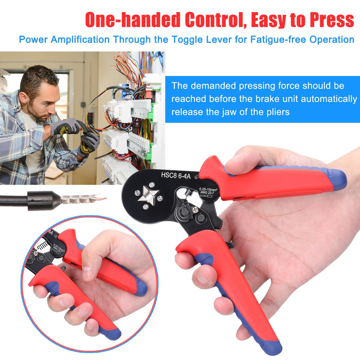 HSC8 6-4 0.25-10m㎡ AWG23-7 Ferrule Crimping Tool Kit High