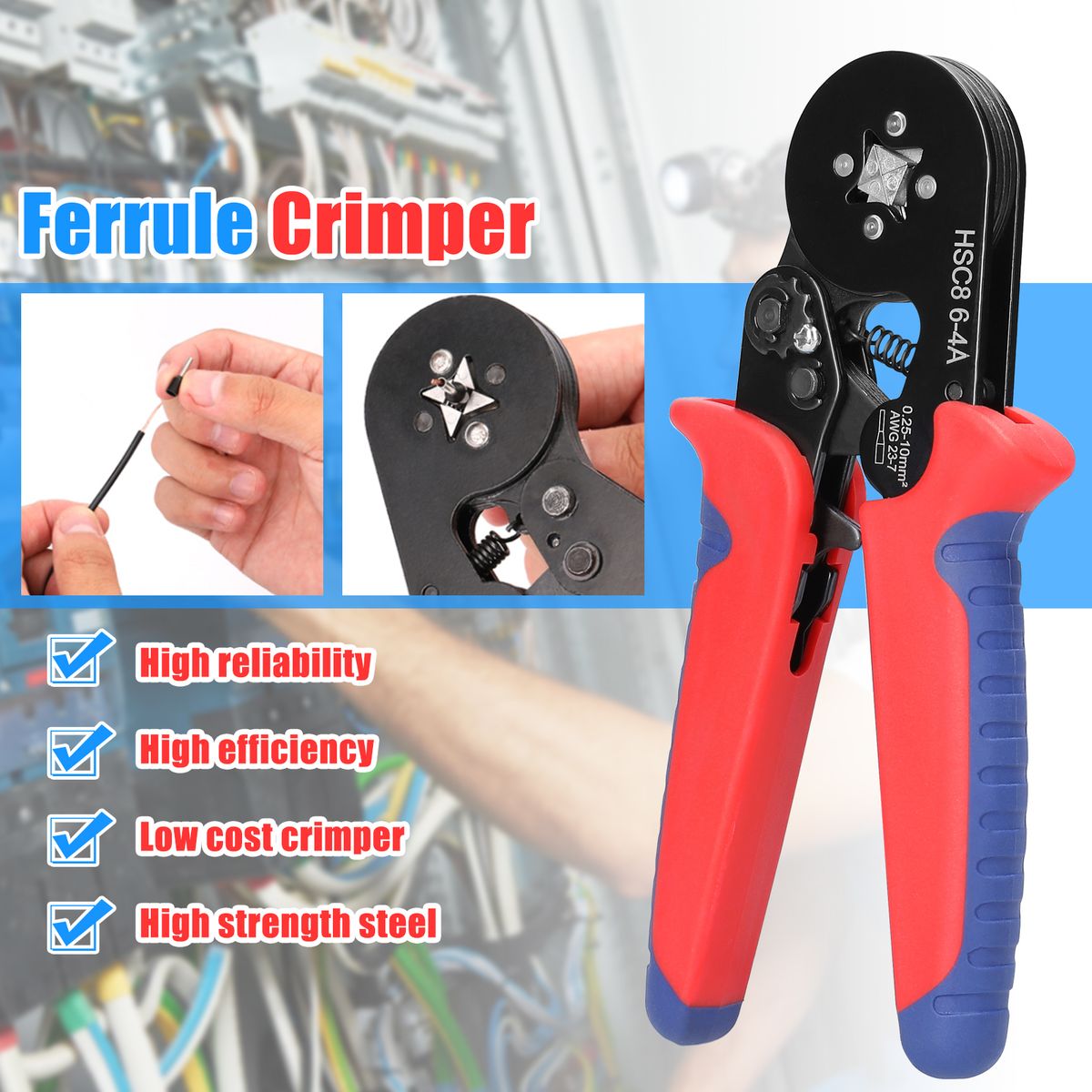 HSC8 6-4 0.25-10m㎡ AWG23-7 Ferrule Crimping Tool Kit High
