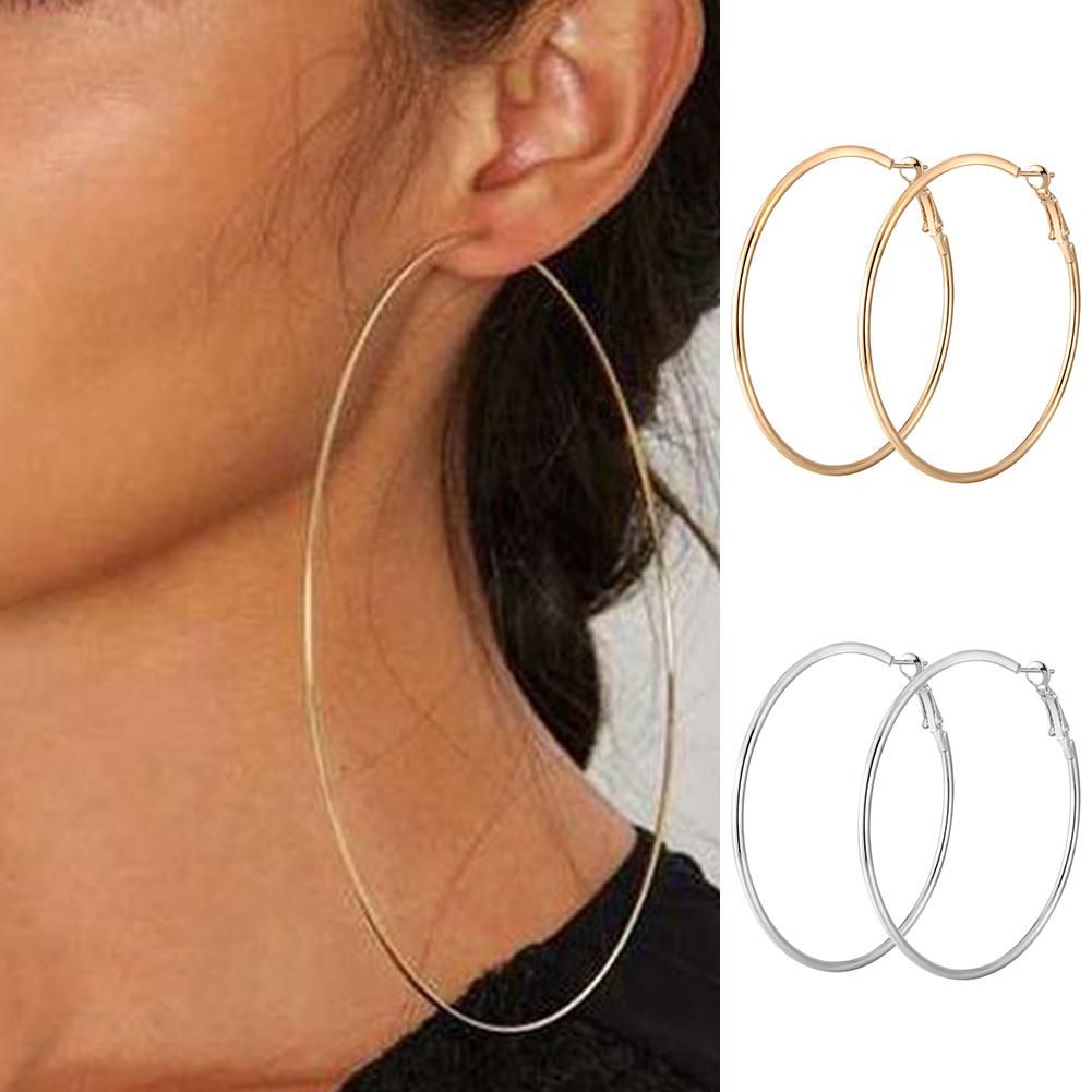 Simple Women Hollow Big Circle Hoop Earrings Party-Golden