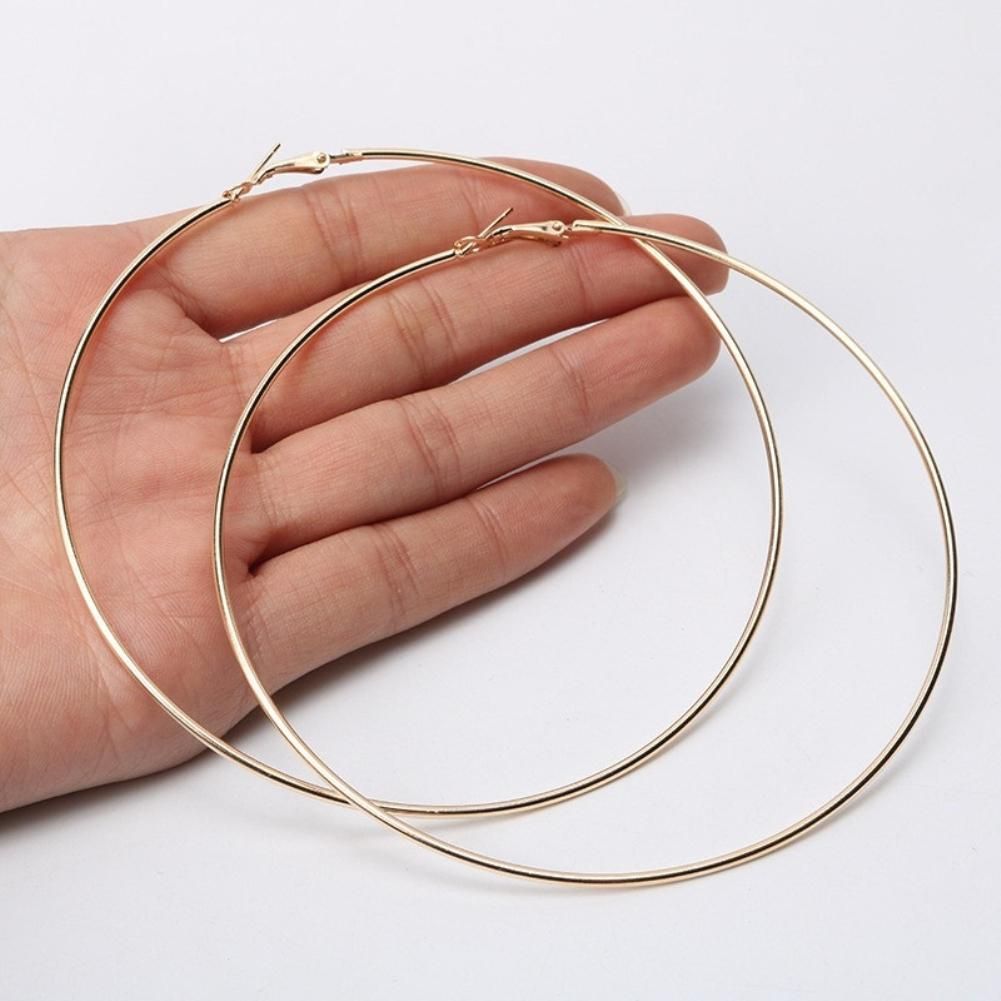 Simple Women Hollow Big Circle Hoop Earrings Party-Golden