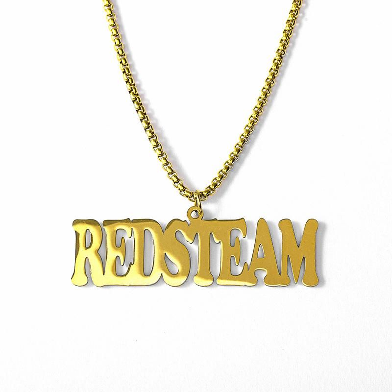 Personalized Stainless Steel Necklace with Large Name Pendant Custom Men Nameplate Gold Plated 2.5mm Bead Chain Handmade Gift