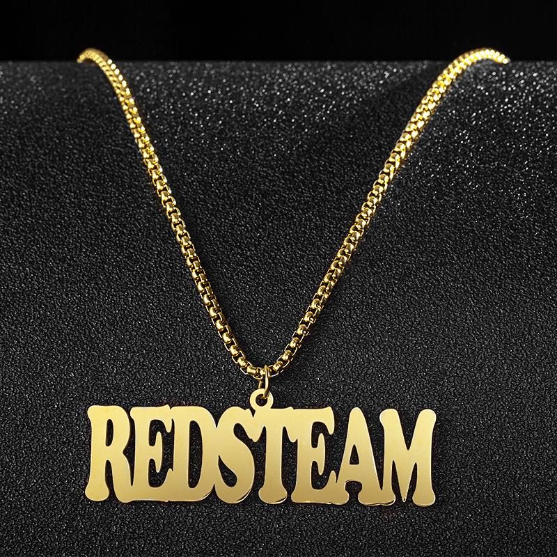Personalized Stainless Steel Necklace with Large Name Pendant Custom Men Nameplate Gold Plated 2.5mm Bead Chain Handmade Gift