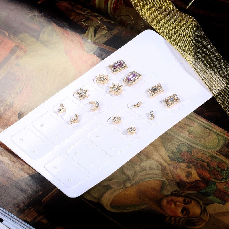7Pairs/Set Women Rhinestone Inlaid Sun Star Moon Stud-
