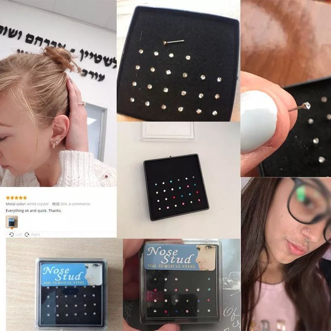 24pcs Crystal Nose Ring And Stud Body Women Jewelry White Coloured Nose Stud