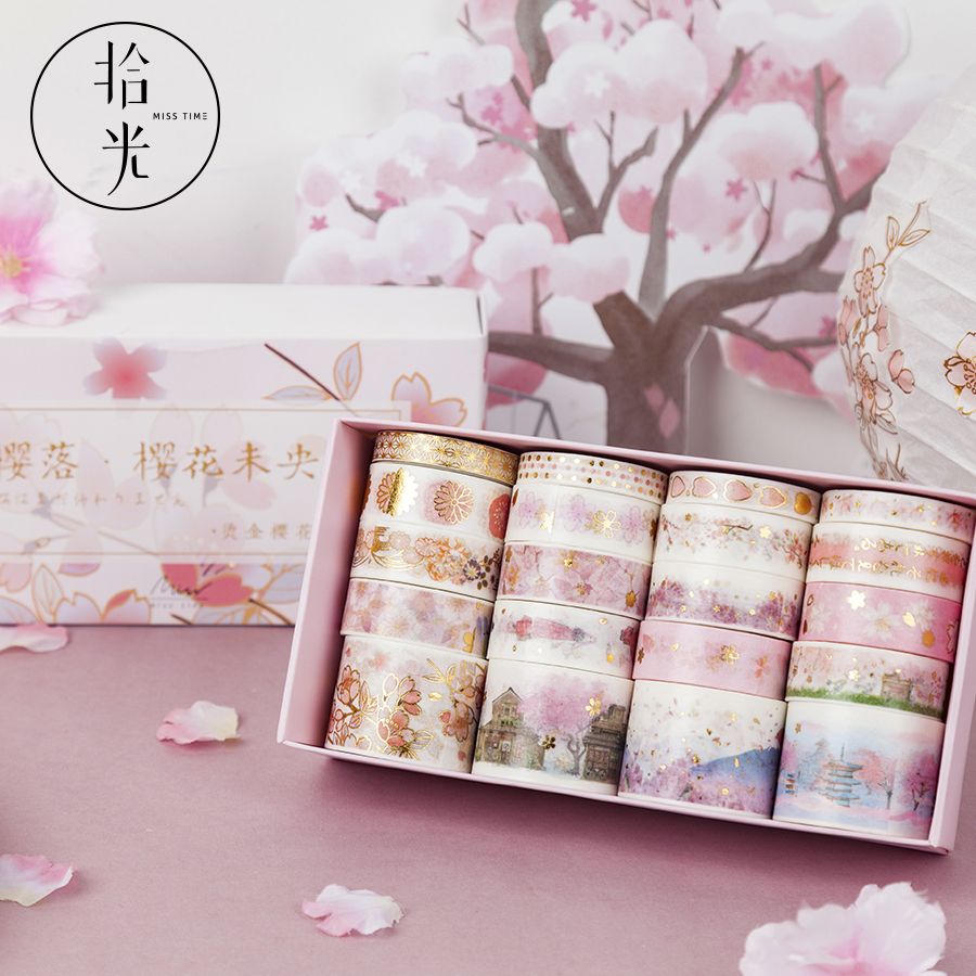 20 Pcs Set Cherry Blossoms Gold Bullet Journal Washi Tape